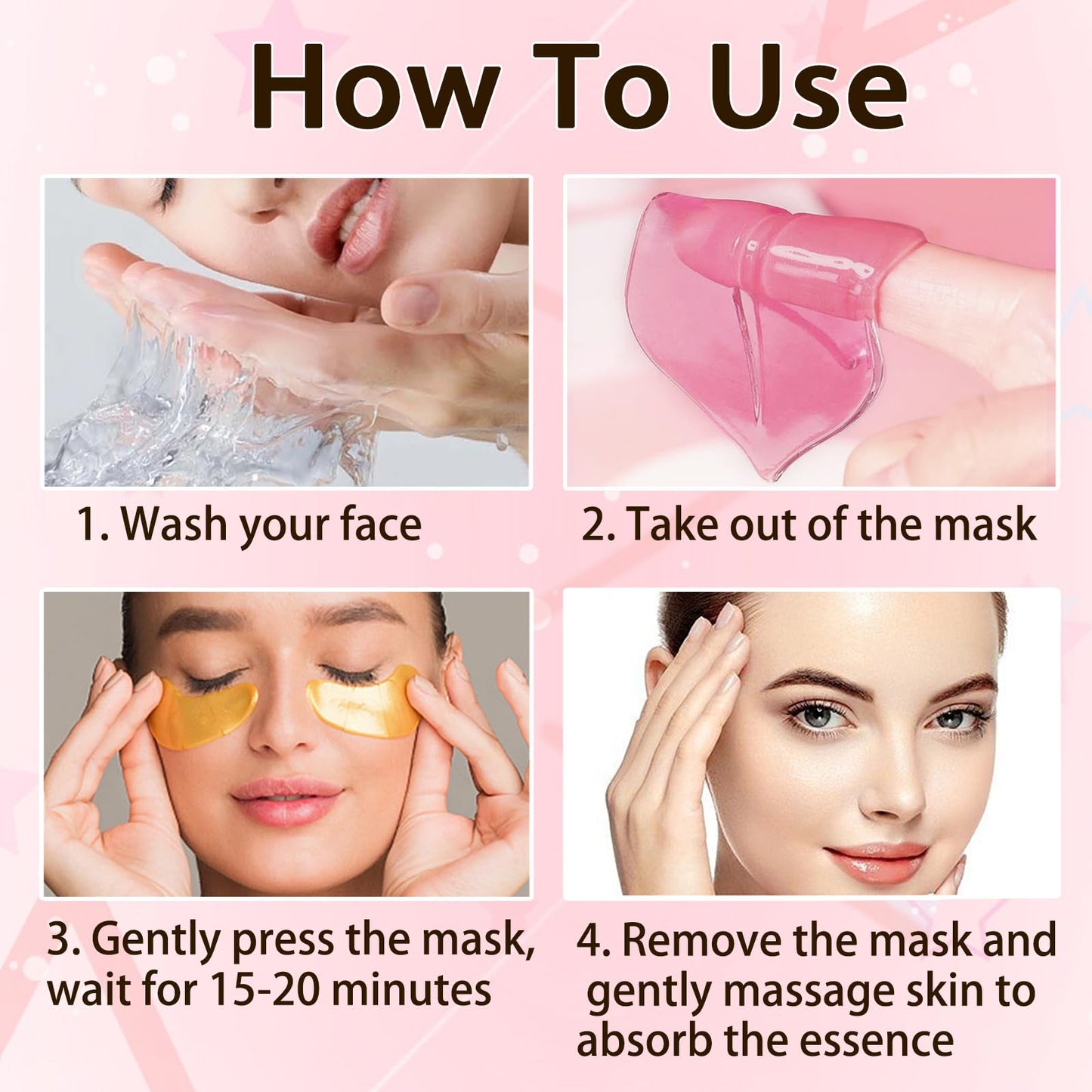 BliBling 30 Pairs Lip Masks & Eye Masks, 24K Gold Gel Under Eye Patches for Puffy Eyes, Nourishing Collagen Crystal Lip & Eye Mask Set for Girls, Skincare, Bulk Gifts for Women Men, Stocking Stuffers