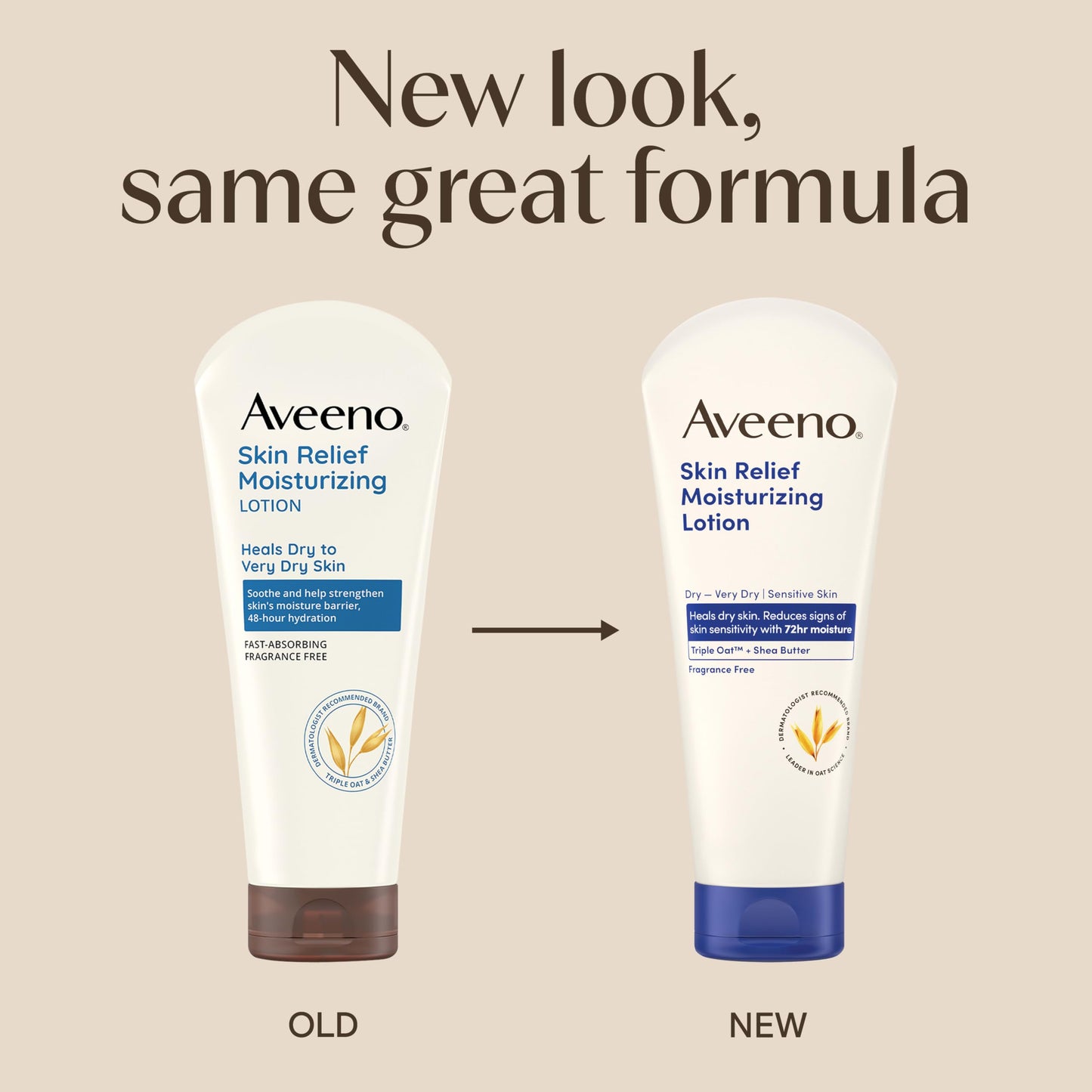 Aveeno Skin Relief Moisturizing Lotion Heals Very Dry, Sensitive Skin, Fast-Absorbing Body Lotion with Soothing Triple Oat & Shea Butter Formula, Fragrance Free, Non-Comedogenic, 8 oz