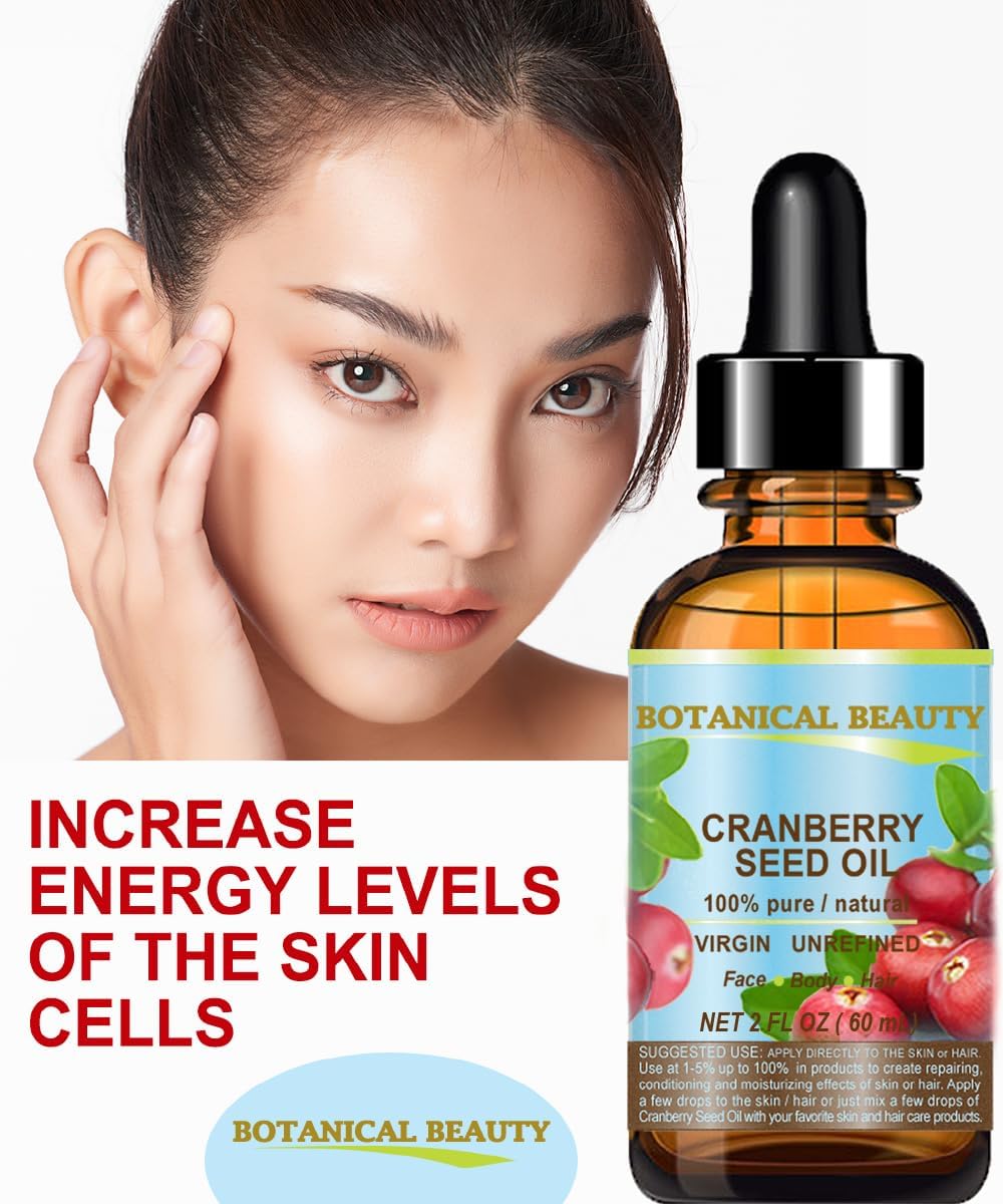 Botanical Beauty CRANBERRY SEED OIL 100% Pure Natural Unrefined Virgin Cold Pressed Carrier Oil 0.5 Fl Oz - 15 ml. for Face, Skin, Body, Hair, Lips, Nails, Anti - Aging Face Oil