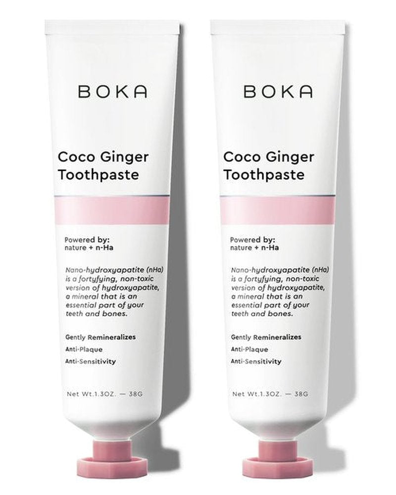 Boka Travel Size Toothpaste - Coco Ginger, 1.3 Fl Oz, Pack of 2 - Nano Hydroxyapatite for Remineralizing, Sensitive Teeth, & Whitening - Fluoride Free - Dentist Recommended for Adult, Kids