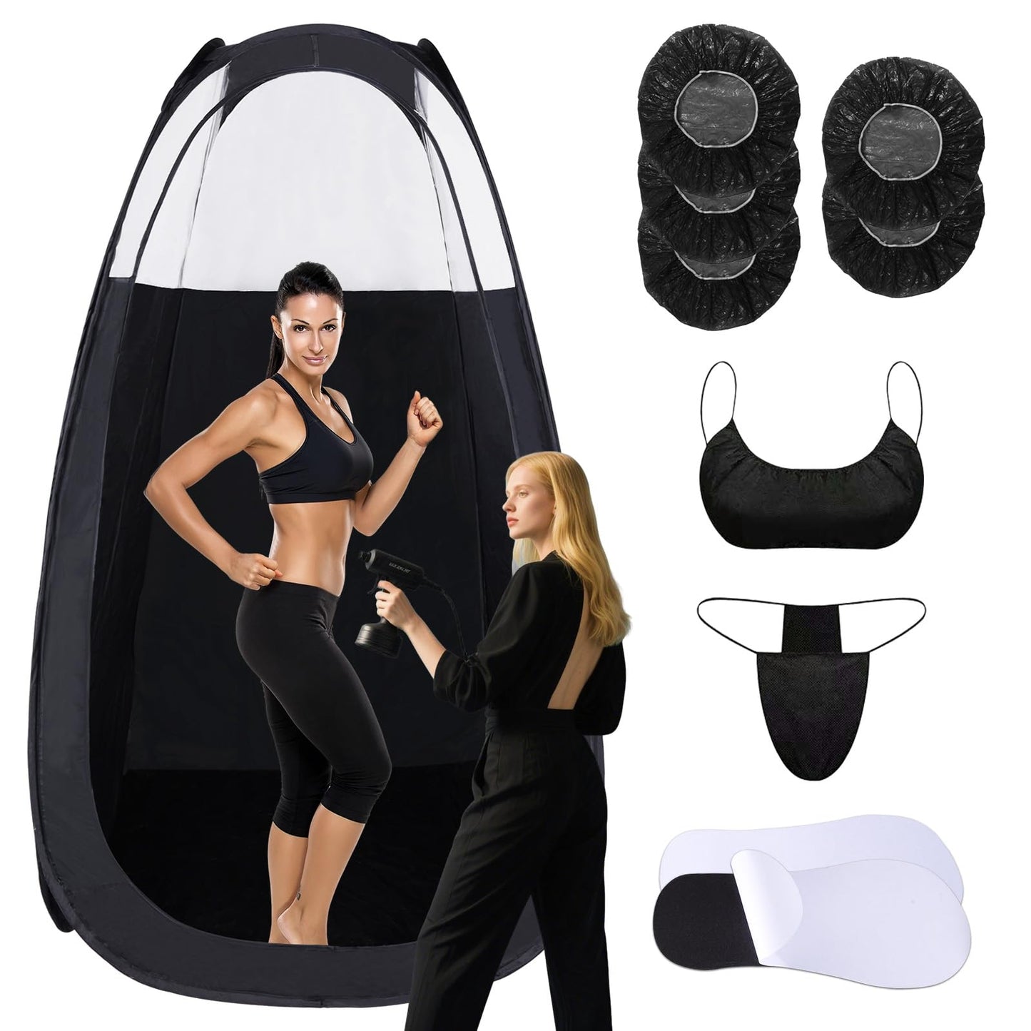 Large Spray Tan Tent Kit, Deluxe Pop Up Portable Professional Self Tanning Tent with Carry Bag Waterproof Floor, Sunless Spray Tan Booth with Vent Opening (Black)