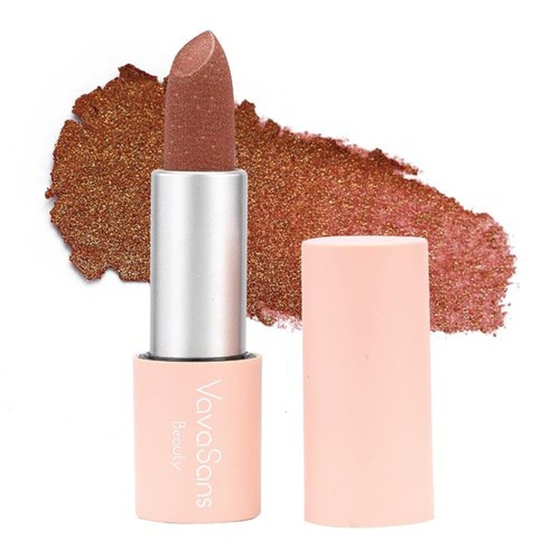 VavaSans Vegan Glitter Lipstick Mermaid Shimmer Metallic Sparkling Nude Brown Shade Long Lasting Waterproof Non-Sticky Formula Diamond Shiny Highly Pigmented Lip Stick for Women