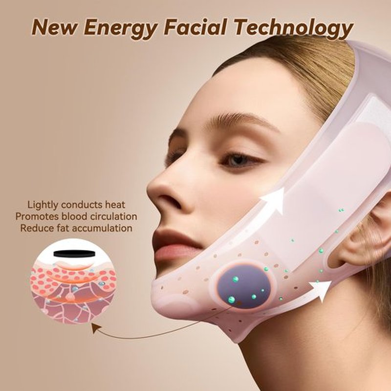 JUSRON V-Line Mask Chin Up Mask Face Strap, Soft Silicone Chin Strap V Shaped Face Mask, Jaw Exerciser 23-27 Inches (Pink)