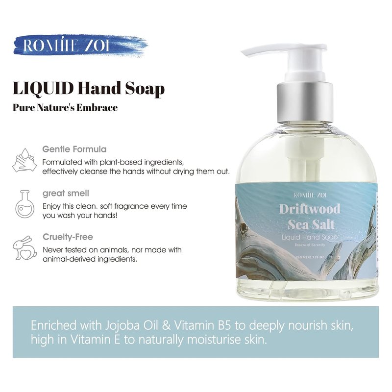 ROMIIE ZOI Liquid Hand Soap - Driftwood Scent - 260ml | Luxurious Gift Box