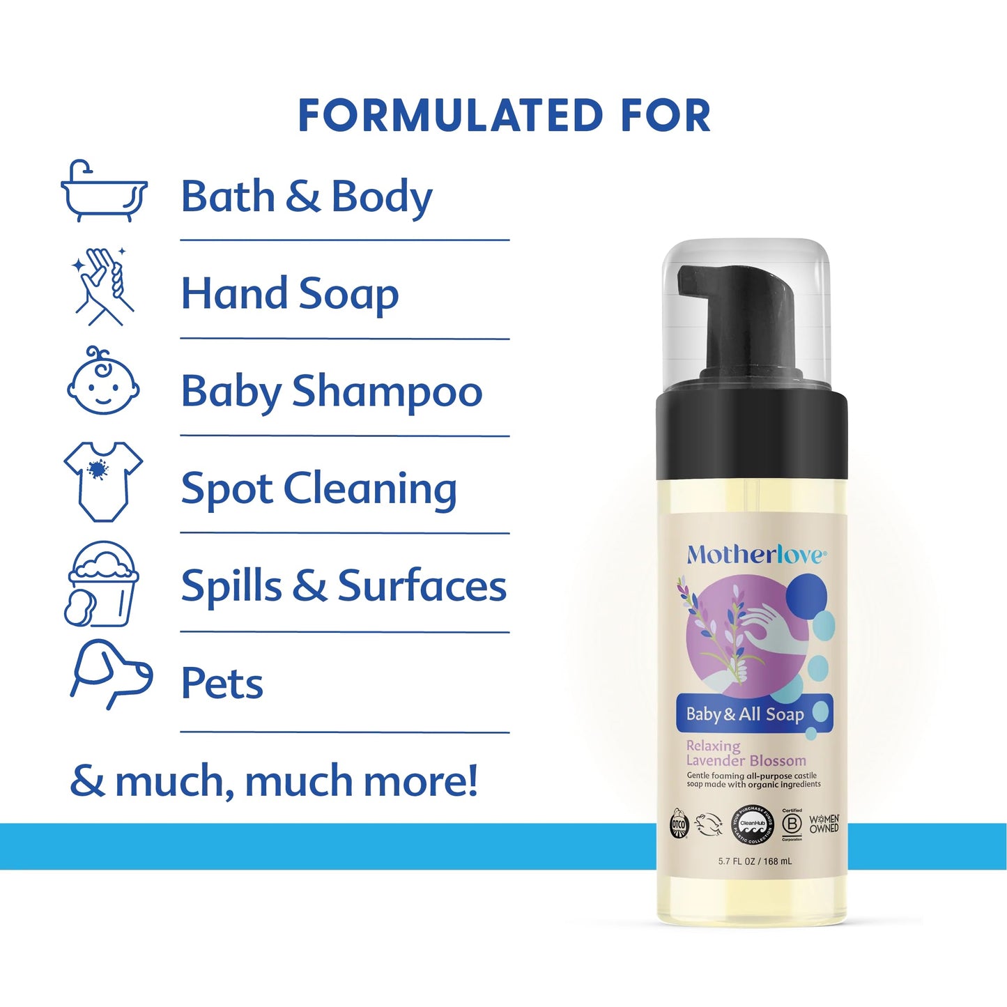 Motherlove Baby & All Soap (5.7 oz) Gentle Foaming All-Purpose Castile Soap Made with Organic Ingredients – Relaxing Lavendar Blossom