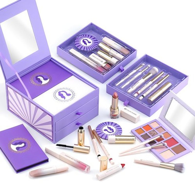 Color Nymph Makeup Organizers, Foldable Storage Box Coming with Full Kit Cosmetic Sets Makeup Kits For Teens Girls Make up Kit Includs Eyeshadow Mascara Lipstick Lipgross Blush and Tools -Purple