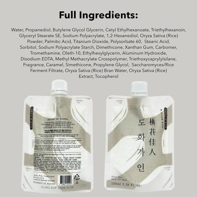 House of Dohwa, Rice Korean Face Mask l Wash Off Face Mask Skin Care Produced from Domestically Harvested Ingredients, Hydrating & Soothing l 3.38 fl. Oz