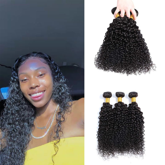 Selina 3 Bundles 16 18 20 inch Kinky Curly Bundles Curly Human Hair Bundles Unprocessed Remy Hair Extensions Brazilian Virgin Human Hair 100 Gram/Bundle Natural Color (16"18'' 20'',Curly)