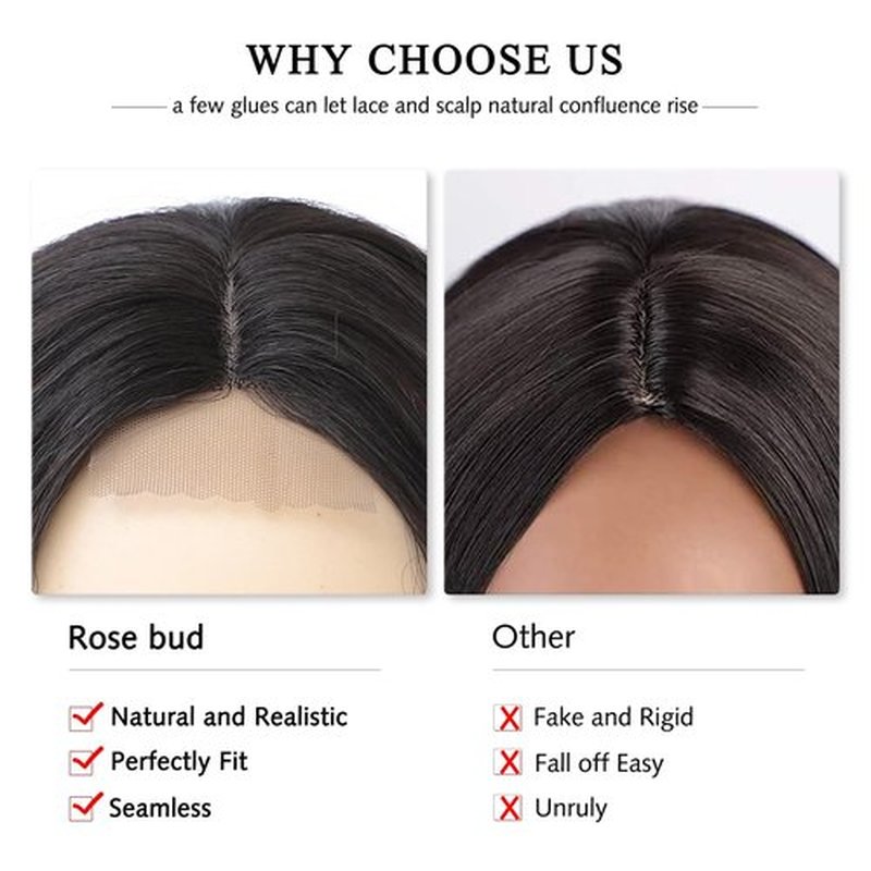 Rose bud Wavy Bob Wig Natural Wig Dark Brown mix Red Synthetic Hair Shoulder Length Short Curly Middle Part Lace Front Wigs for Women