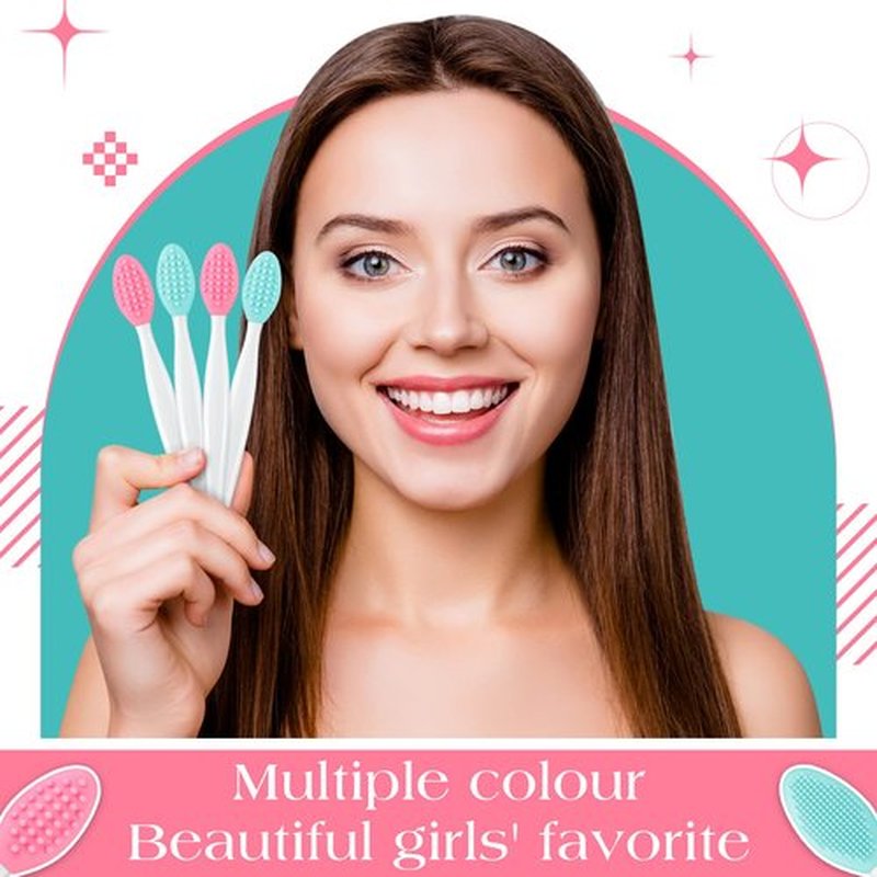 24 Pcs Silicone Exfoliating Lip Brush with Container, Double Sided Silicone Lip Scrubber Soft Cleaning Lip Brush Face Cleaning Applicator for Plump Smoother Lip Appearance (Pink, Green)