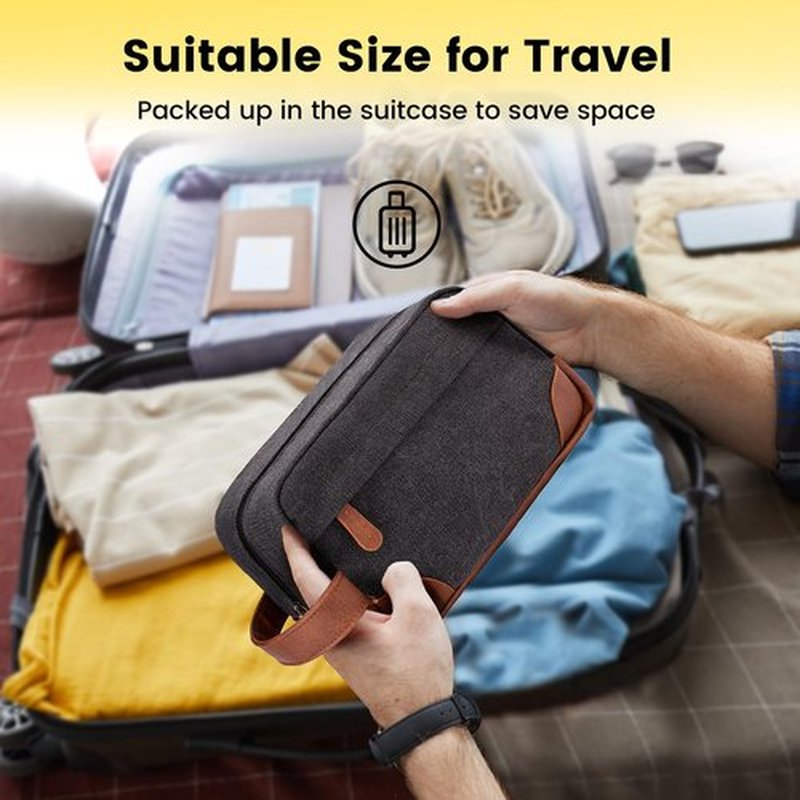 Vorspack Toiletry Bag Hanging Dopp Kit for Men Water Resistant Canvas Shaving Bag with Large Capacity for Travel - Dark Grey