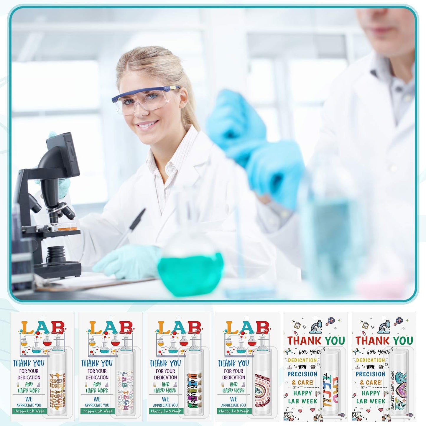 Leelosp 12 Pcs Lab Week Gifts Medical Laboratory Professionals Appreciation Lip Balm Bulk Inspirational Thank You Gifts for Science Lab Women Men Scientist Coworker Employee Staff Party Favors