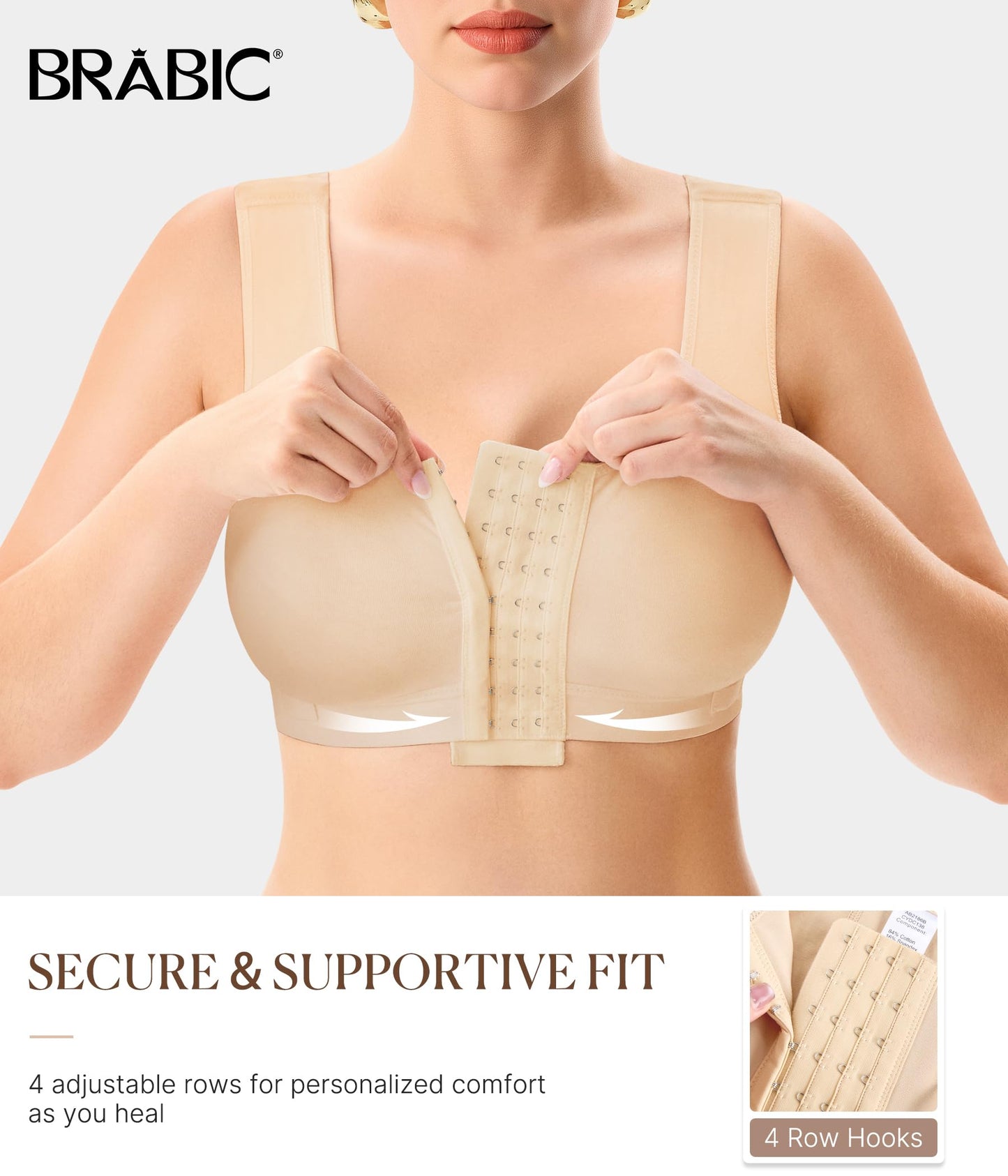 BRABIC Women Front Closure Post Surgery Compression Everyday Bras for Mastectomy Support with Adjustable Straps Wirefree
