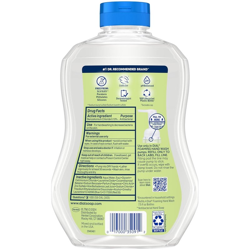 Dial Antibacterial Defense Foaming Hand Soap - Aloe & White Tea, 30 Fl Oz Refill Pack of 4, Dermatologist-Tested