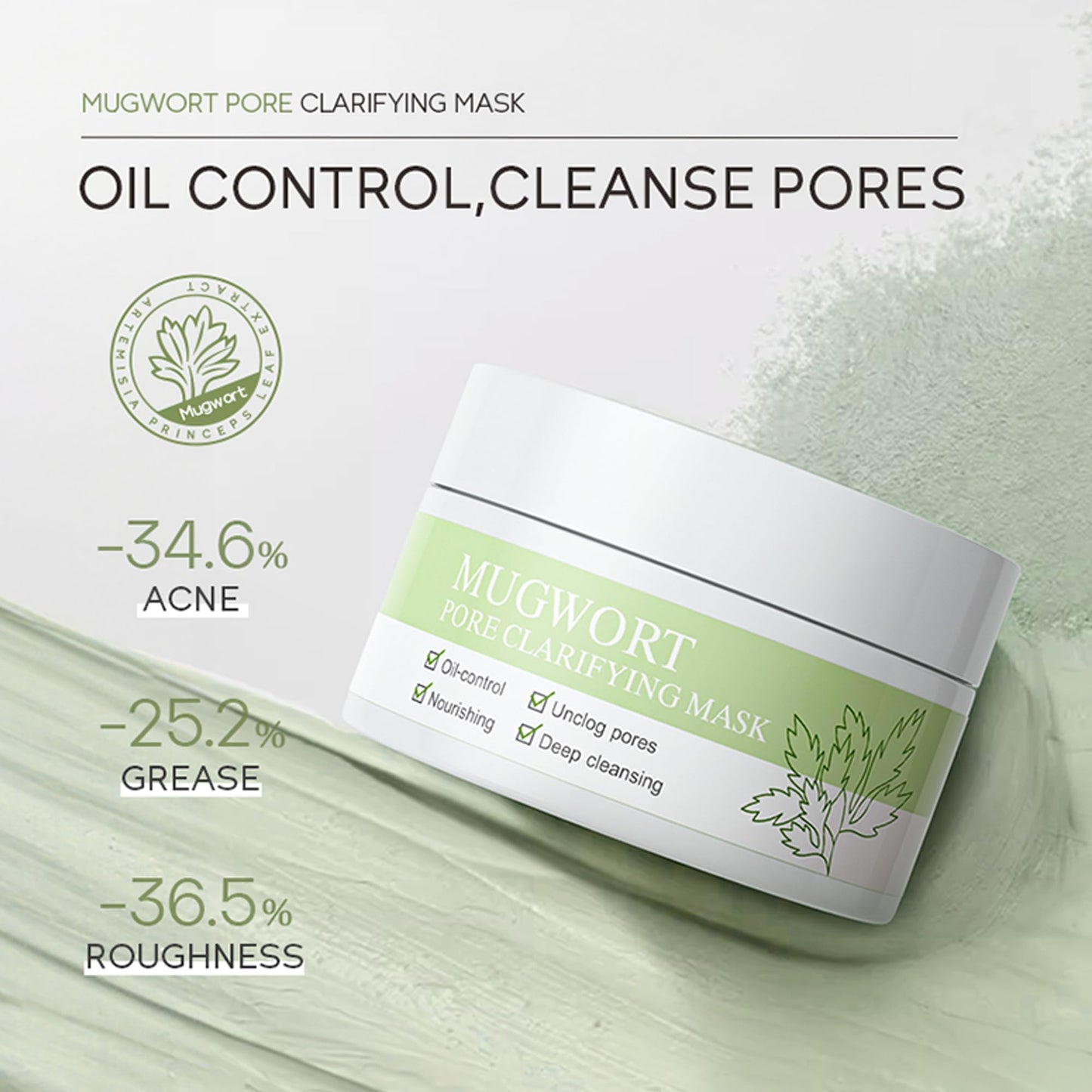 DLZZRS Mugwort Pore Clarifying Mask, Face Exfoliator Targets Clogged Pores, Whitehead & Blackhead Remover, Pore Refreshing Mask Mud Cream Hydrating Wash Off Pack, Pore Cleansing Exfoliator, 3.52 fl.oz