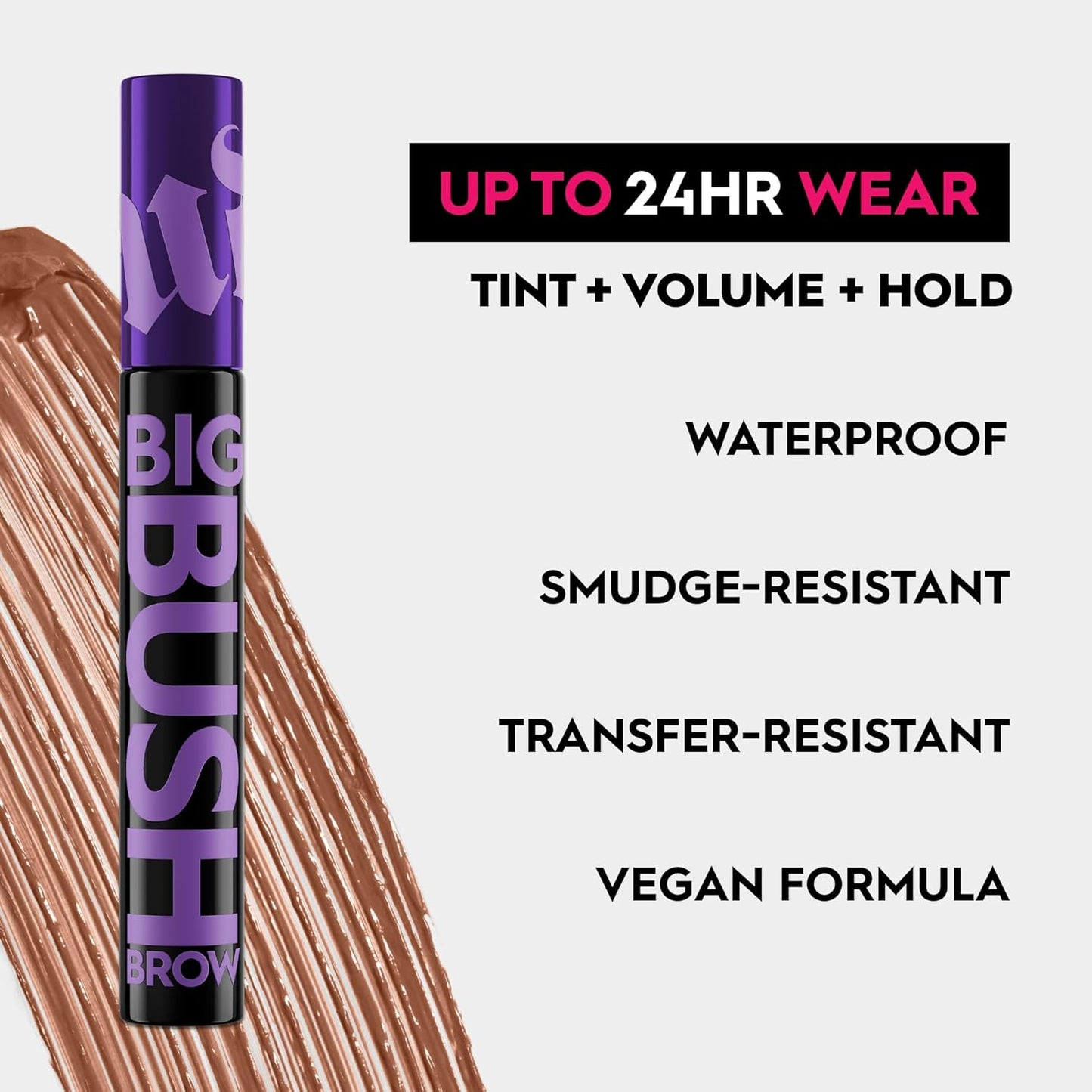 Urban Decay Big Bush Volumizing Tinted Eyebrow Gel, Waterproof, Smudge-Resistant, Flake-Resistant, Buildable Brow Gel Fibers, Long-lasting, Up to 24 HR Hold, Nourishing Castor Oil, Vegan - 0.19 fl oz