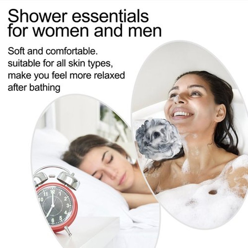 Fishent Loofah Bath Sponge Shower Loofahs, 4 Pack Soft Loofa Exfoliating Body Scrubber Mesh Shower Puff Pouf Ball Luffa for Men and Women(50g/pcs) (Black)