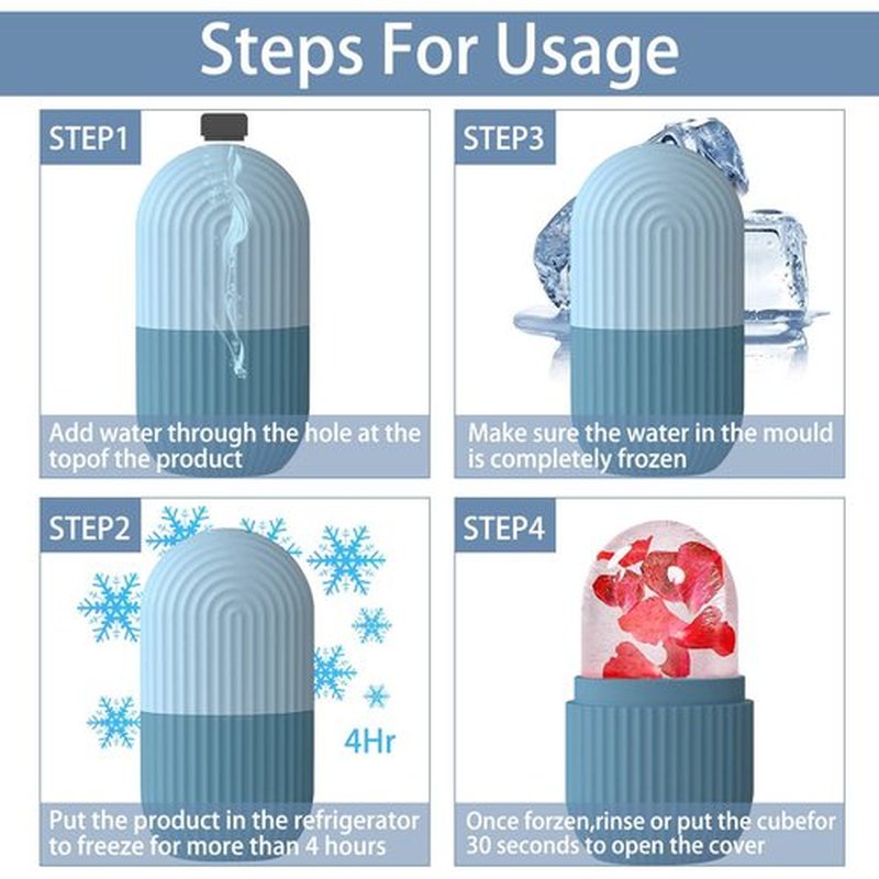 KOGITI Ice Mold for Face, Ice Roller for Face & Eye, Beauty Facial Ice Rollers Ice Holder Mold Face Puffiness Relief Massage Skin Care Tools, Ice Facial Cube (Blue)