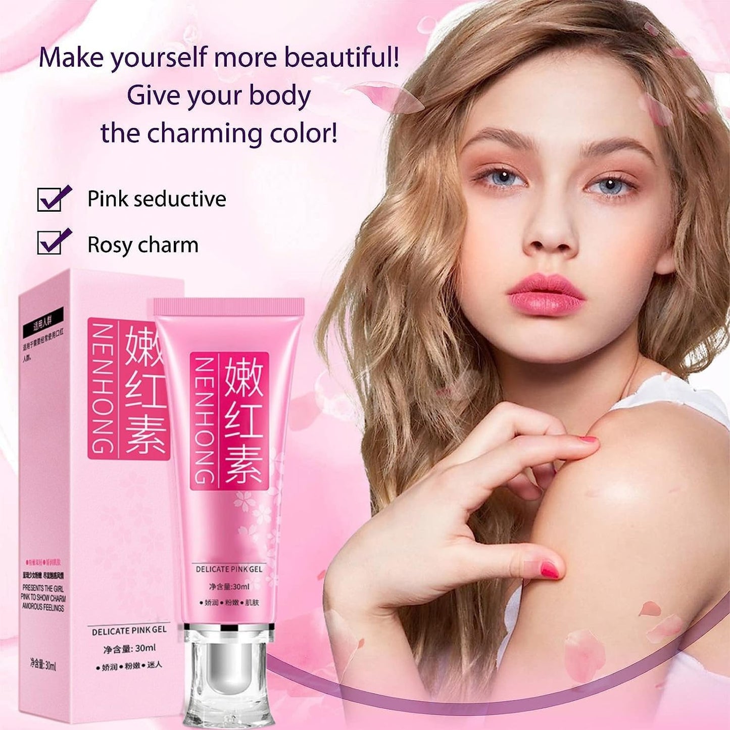 BEROZA 2PCS Pink Lips & Nipple Cream, Skin Face Body Cream Armpit Private Part Gel Intimate Cream 30ml