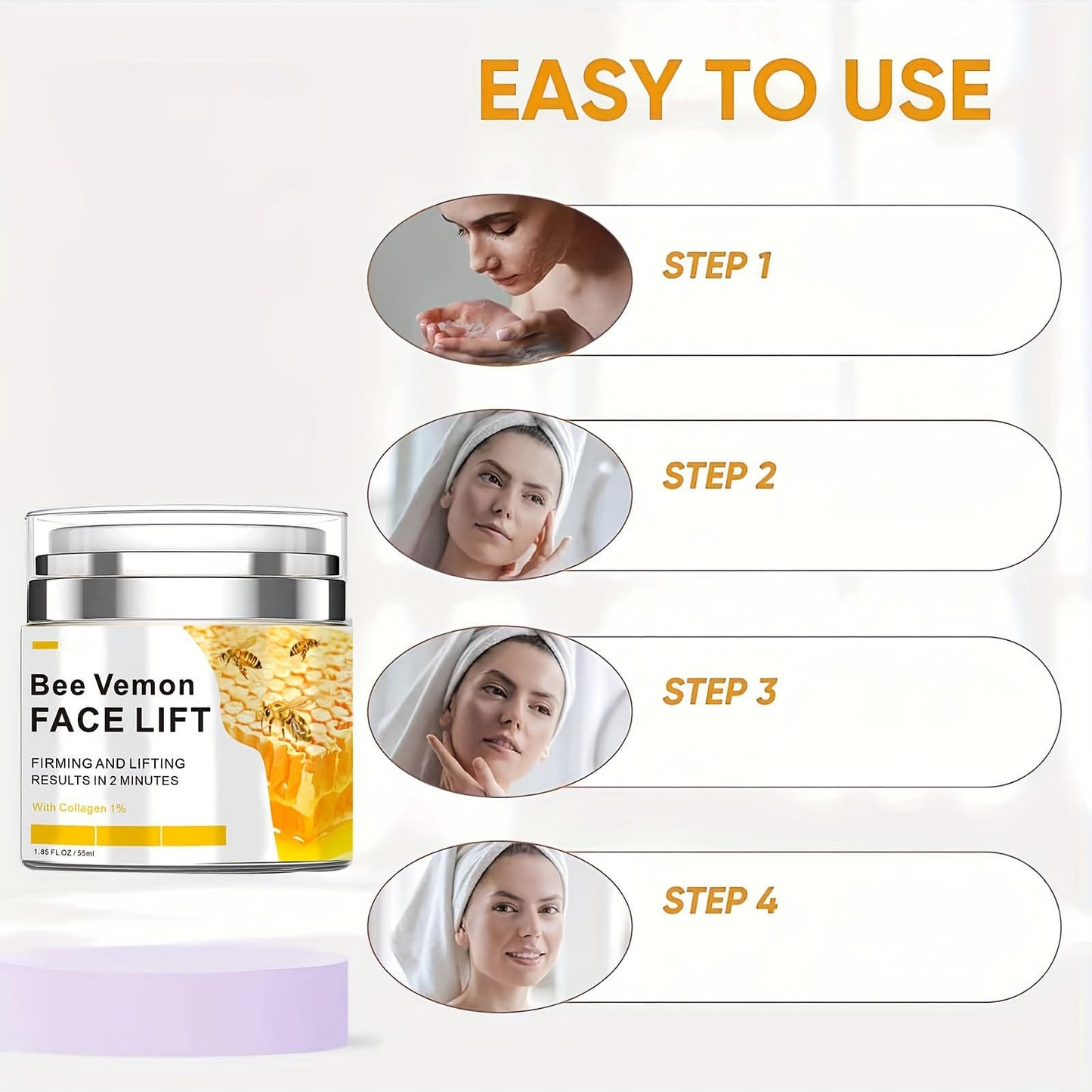 Krmspe Bee Venom Cream, Bee Venom Face Lift Cream for Firming Moisturizing Lifting & Recovery, Anti-Aging Moisturizer with Collagen for All Skin Type 1.85 FL.OZ