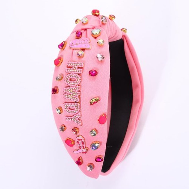 NVENF Western Knotted Headband for Women, Pink Howdy, YEEHAW Beaded Embellished Headbands, Cowgirl Accessories, Country Music Concert Outfits, Adult Hair Accessories