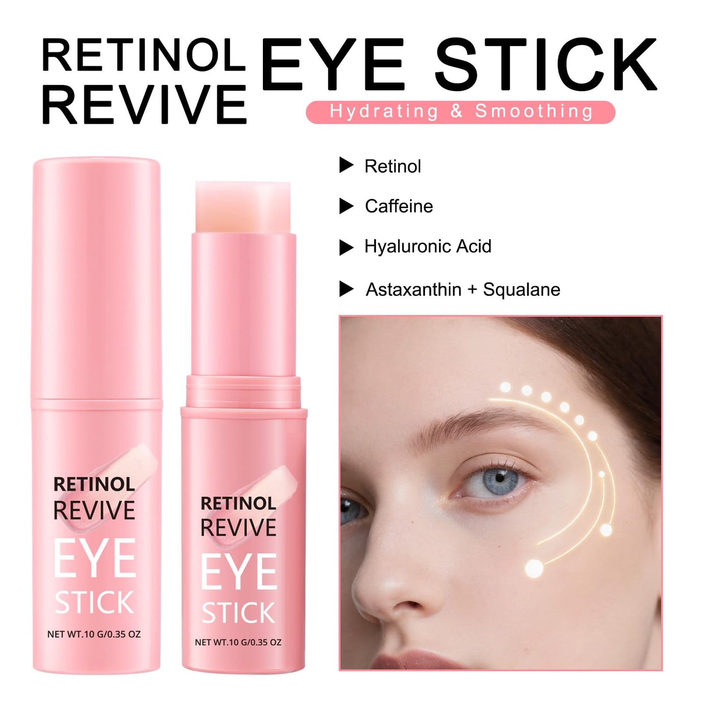 Retinol & Caffeine Eye Balm Stick - Dark Circles Relief & Depuffing Treatment, Hyaluronic Acid + Collagen, Gentle Under Eye Cream for Sensitive Skin, Hydrates & Smooths Fine Lines