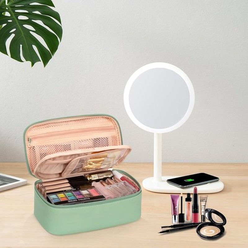 OCHEAL Small Makeup Bag,Portable Cute Travel Makeup Bag Pouch for Women Girls Makeup Brush Organizer Cosmetics Bags with Compartment-Light Green