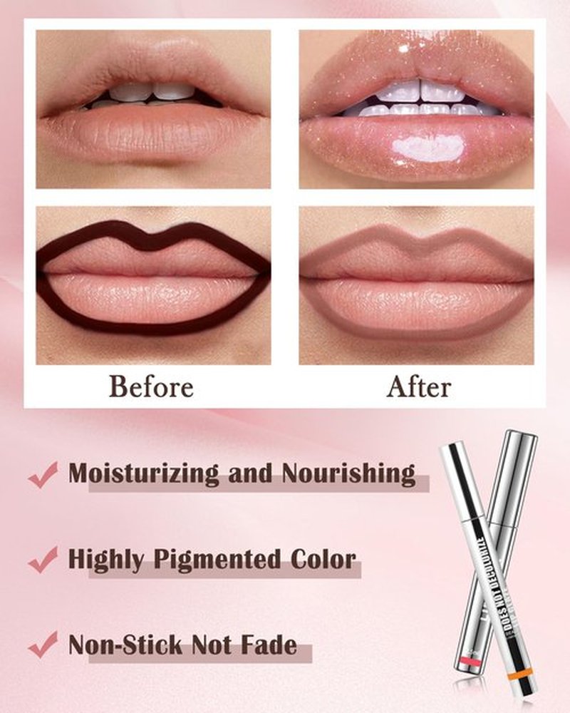 Peel Off Lip Liner Stain, Long Lasting Stay Waterproof Lip Tint Stain Peel Off, Mauve Lip Liner Tattoo and Clear Glitter Lip Gloss Combo, Non-Stick Cup Nourishing Shimmer Lip Oil Lipstick Makeup-Set 2