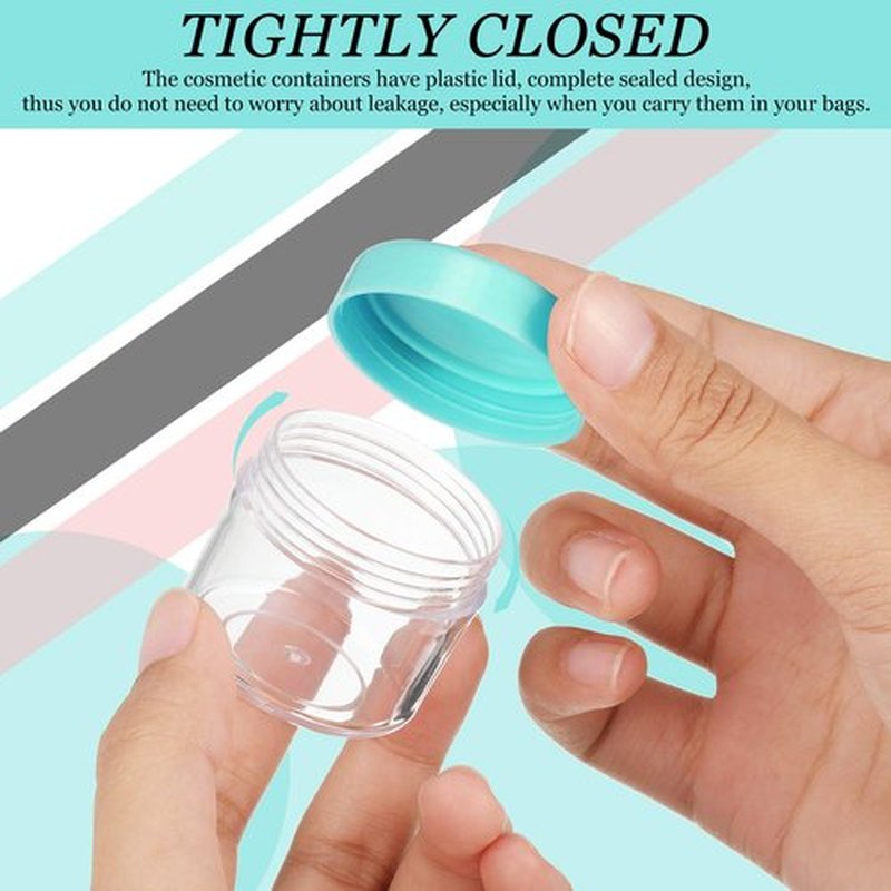 20 Pieces Round Pot Jars Plastic Cosmetic Containers Set with Lid for Liquid Creams Sample, 20 ml/ 0.7 oz (Black, White, Clear, Pink, Teal Lid)