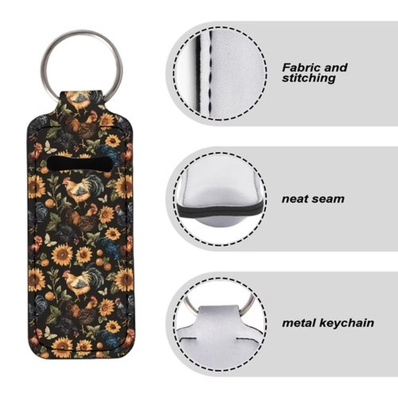 SEANATIVE Cute Chickens 5 PCS Lipstick Holder Keychain Chapstick Case Keychain Lip Balm Portable Sleeve Organizer Holder Cute Mini Keychain Chapstick Holder for Women