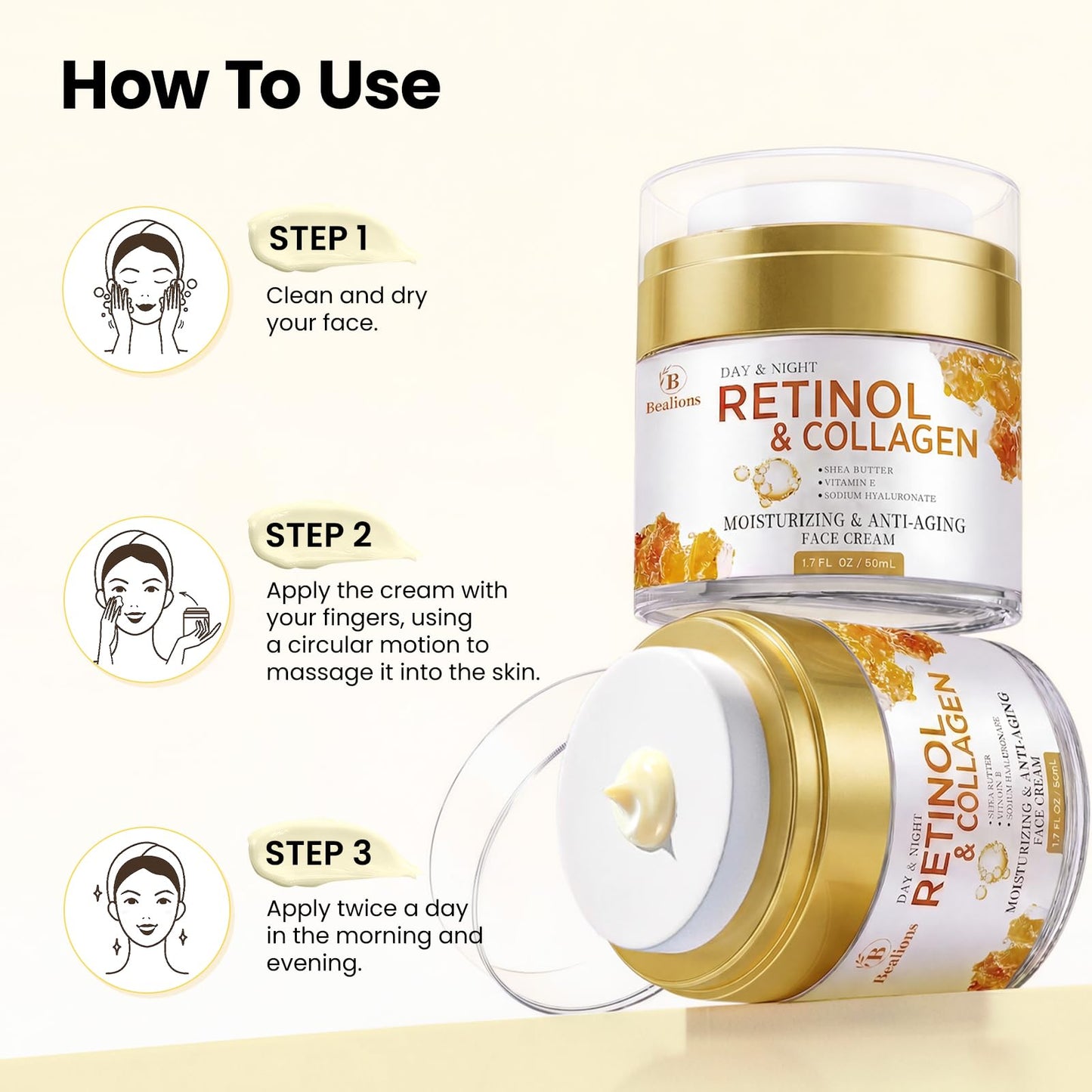 Retinol Cream for Face Anti Aging: Wrinkle Cream for Face Neck with Collagen Hyaluronic Acid - Night Moisturizer for Men Women - Facial Skin Care Gift for Women Wife Mother (1 Pack)