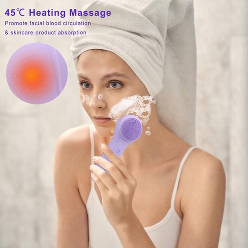 Feoflen Silicone Face Scrubber Exfoliator, Silicone Face Wash Brush for Men & Women, Ipx7 Waterproof Rechargeable Facial Cleaner for Deep Cleansing, Exfoliating, Massage Face Scrubber (Purple)