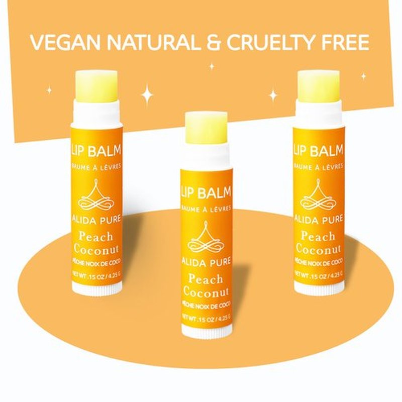 ALIDA PURE Peach Coconut Lip Balm Collection, Vegan Lip Balm Set, Lip Balm, Beeswax Free, with Avocado Oil, Organic Jojoba Oil, and Vitamin E, Natural Moisturizer for Dry, Chapped Lips, 3 Tube Set