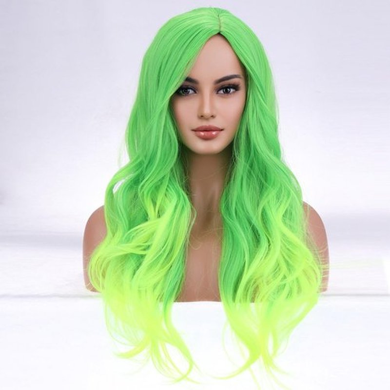 BERON 27 Inches Green Wig Long Curly Wig Neon Green Wigs Charming Full Wigs for Cosplay Girls Party or Daily Use Wig Cap Included