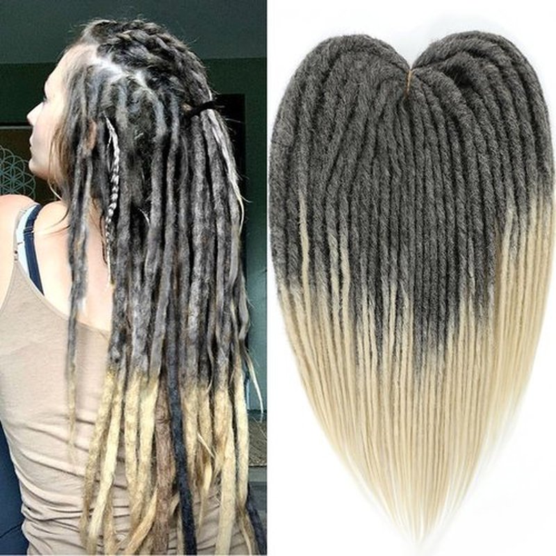 Aguacor Straight Dreadlocks Synthetic Double Ended Dreadlock Extensions 24inches 5 Strands Width 1.2cm Soft Black to Blonde DE Dreadlock Extensions for Women (5 Strands, 1B/613)