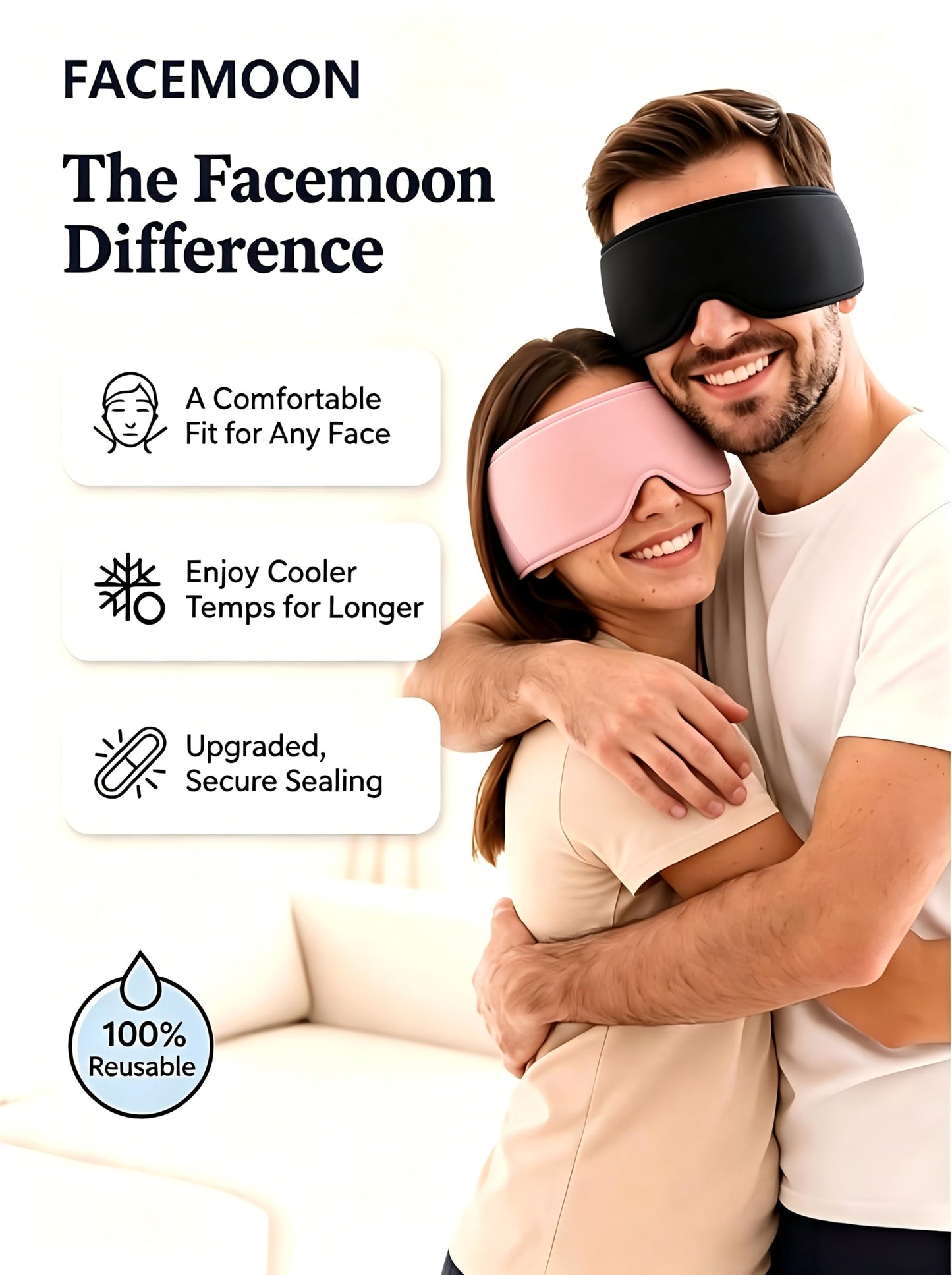 FACEMOON Cooling Eye Masks with Flexible Gel - Cold Compress Ice Pack for Puffy Eyes Migraines Headache Stye Sinus After Surgery Therapy - Reusable 2 pcs for Family Black Pink