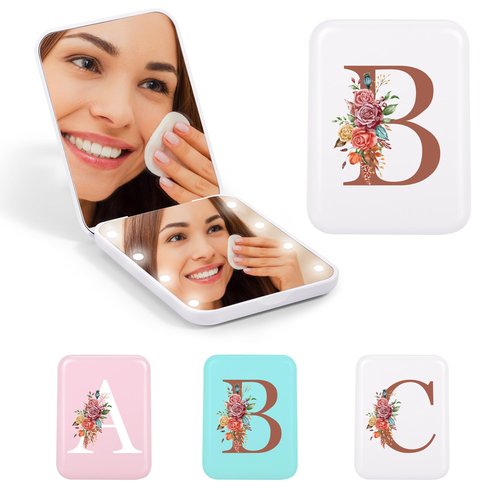 STINI Bridesmaid Gifts - Bridesmaid Proposal Gift Wedding Day, Bridal Shower Gifts, Maid of Honor Gifts, Bachelorette Party Decorations, Favors Flower Gift, Compact White Makeup Mirror Initial B