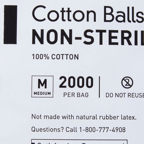 McKesson Cotton Balls [2000 Count] Bulk, 100% Pure Cotton Balls for Face, Nail Polish Remover, Makeup, Medium
