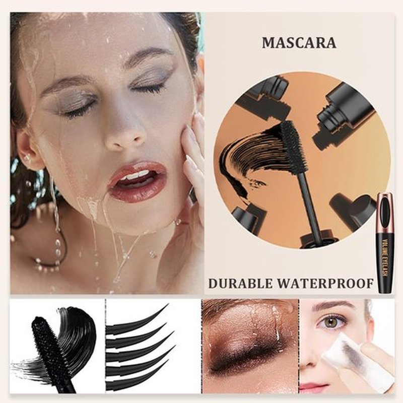 4D Silk Fiber Lash Mascara, Voluminous Fiber Mascara Waterproof & Smudge-Proof Long-Lasting 24 Hours No Flaking Longer Thicker Eyelashes, No Clumping, Extension Stays On All Day (4 Packs)