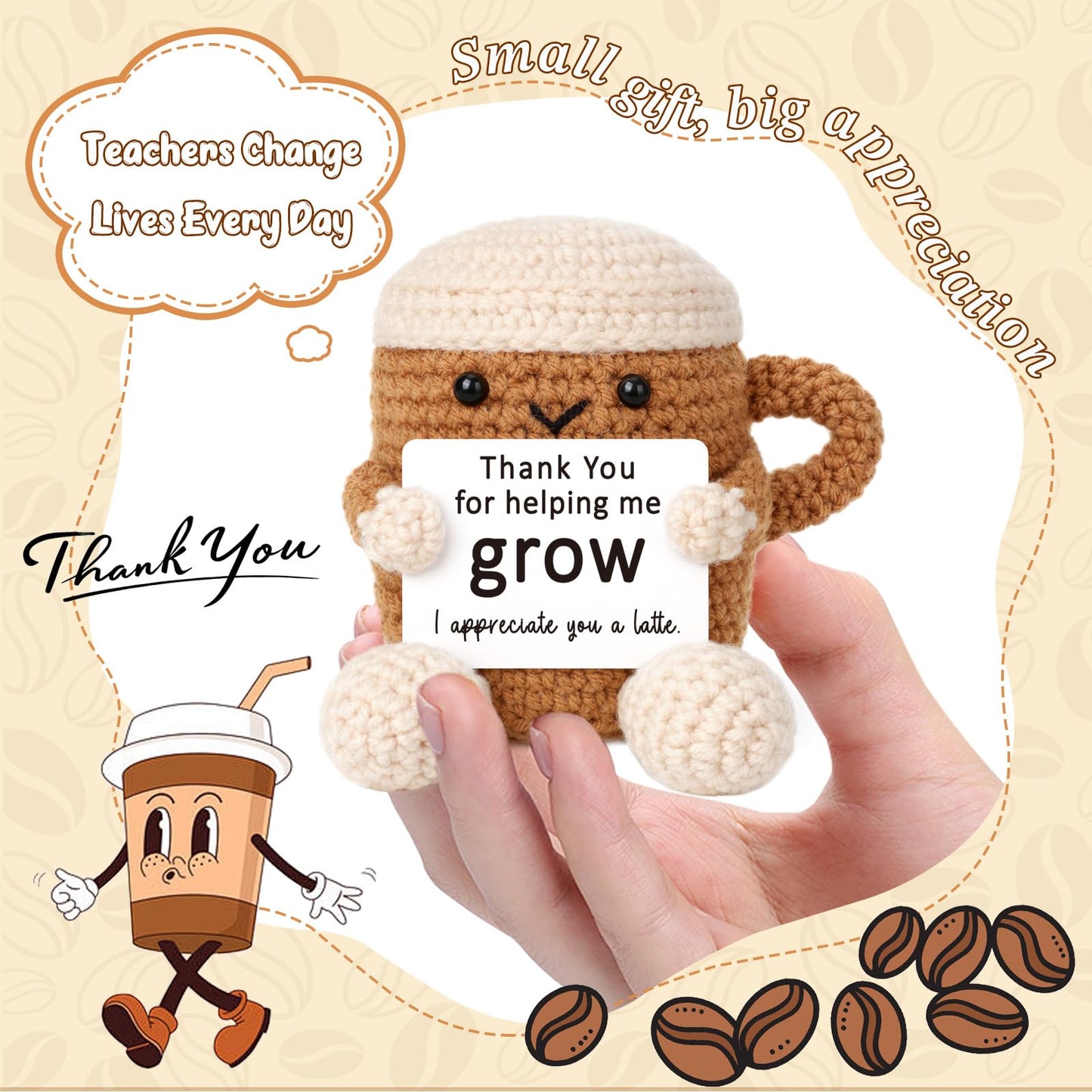 Mini Thank You Gifts for Women Men Boss Coworker Teacher Handmade Positive Crochet Coffee Appreciation Birthday Retirement Farewell Gifts for Mentor Team Leaders Supervisors Managers Work Bestie