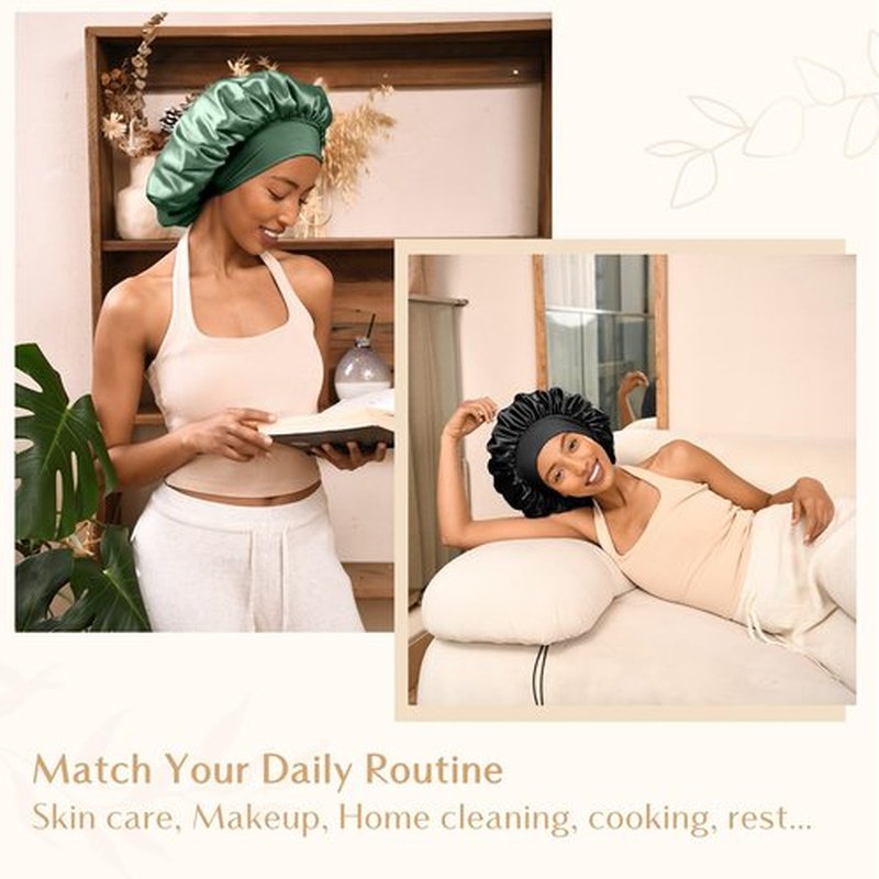 YANIBEST Silk Bonnet for Sleeping Women Double Layer Satin Lined Hair Bonnets for Sleeping Soft Elastic Band Silk Sleep Cap for Curly Natural Hair