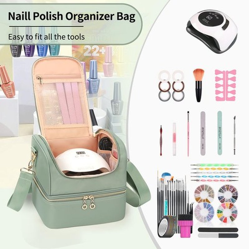 CUBETASTIC Nail Polish Organizer Case, Nail Supplies Storage Box Holds 27 Bottles Nail Polish & Nail Lamp, Travel Nail Tech Carrying Case, Nail Kit Bag For Nail Stuff & Manicure Tools