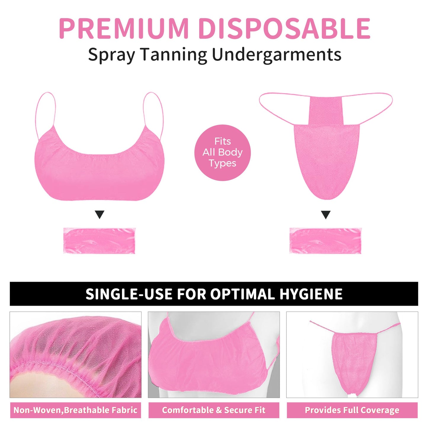 100 Pcs Tan Spray Tanning Essentials Kit: 20 Each Hair Nets, Nose Plugs, Sticky Spray Tan Feet Pads & Disposable Undergarments,Premium Quality Accessories for Salon