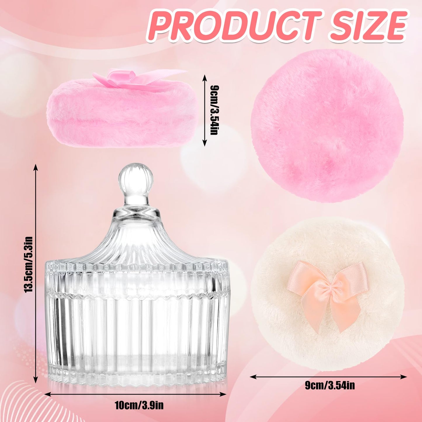 Body Powder Puff and Container, 2PCS 3.54" Powder Puff and 1PCS 5.3x3.9 Powder Container, Large Dusting Powder for Women Body Puff