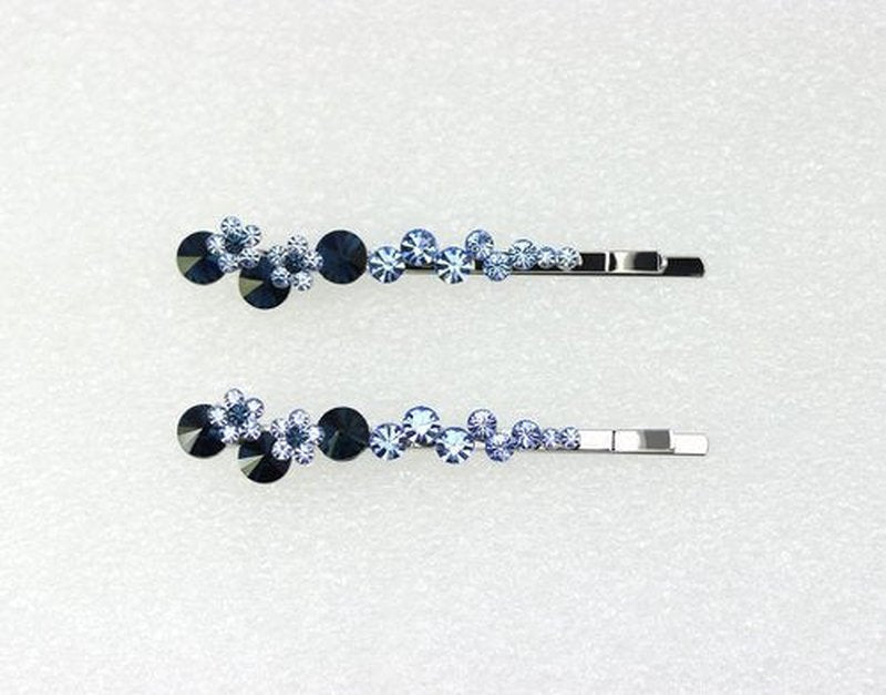 Faship A Pair Of Dark Blue Premium Rhinestone Crystal Floral Hair Clips Pins 2 Pcs