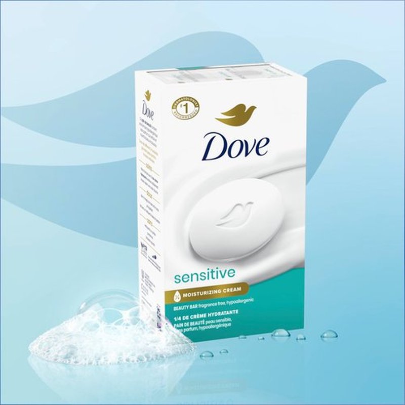 Dove Beauty Bar Soap Sensitive, 4 Bars for Sensitive Skin, Fragrance Free and Hypoallergenic 3.75 oz