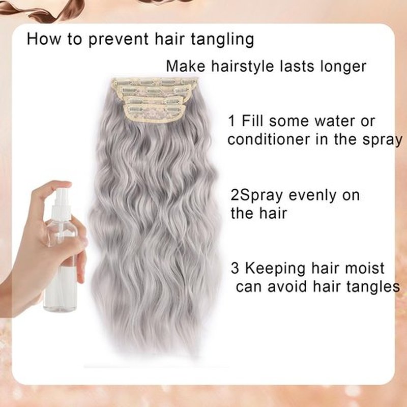 20Inches Silver Gray Clip in Hair Extensions 4PCS Grey Thick Hairpieces long Wavy Clip in Hair Extensions Double Weft Long Hairpieces Full Head For Women (20INCH, 60#)