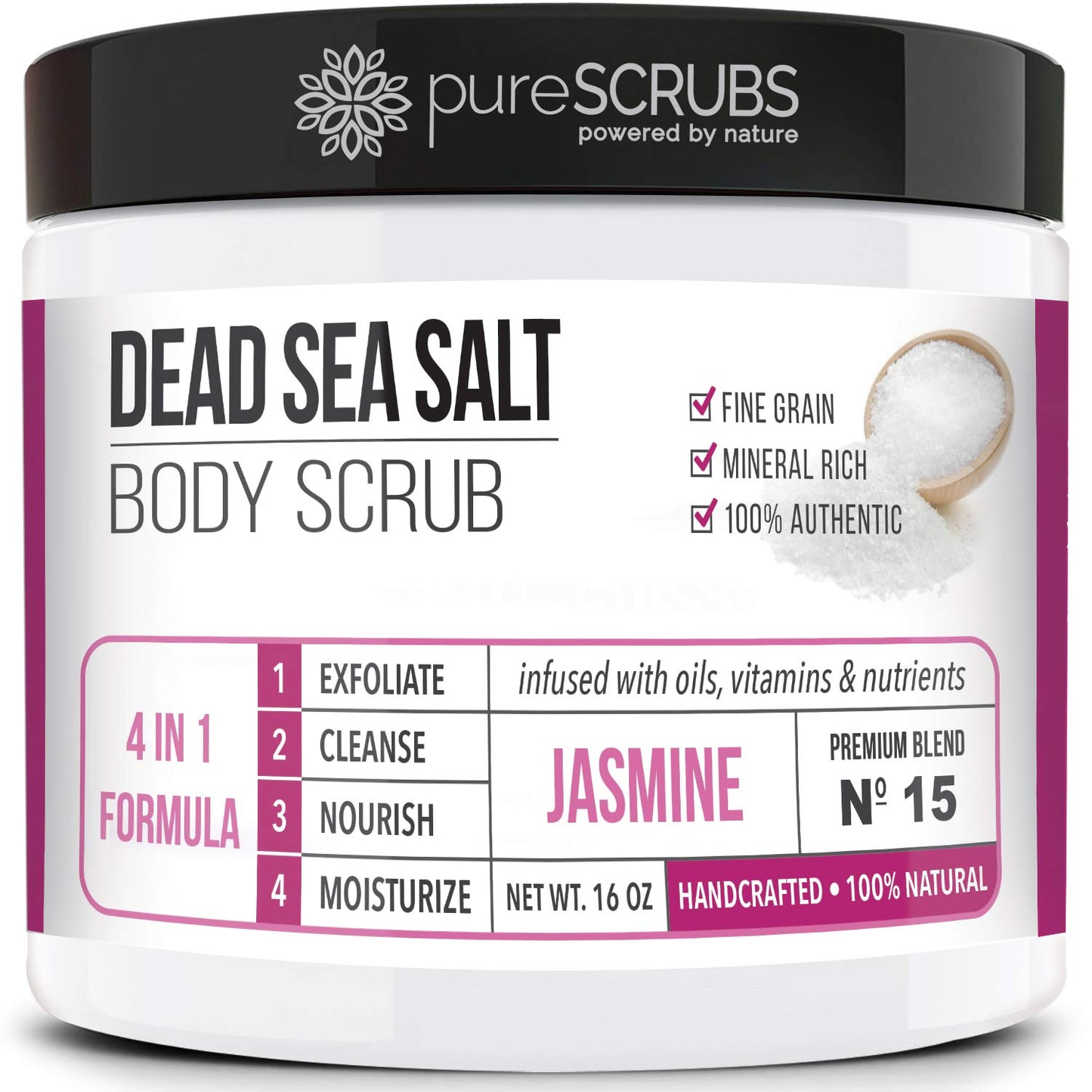 pureSCRUBS Premium Jasmine Body Scrub Set, Exfoliating Dead Sea Salt Scrub