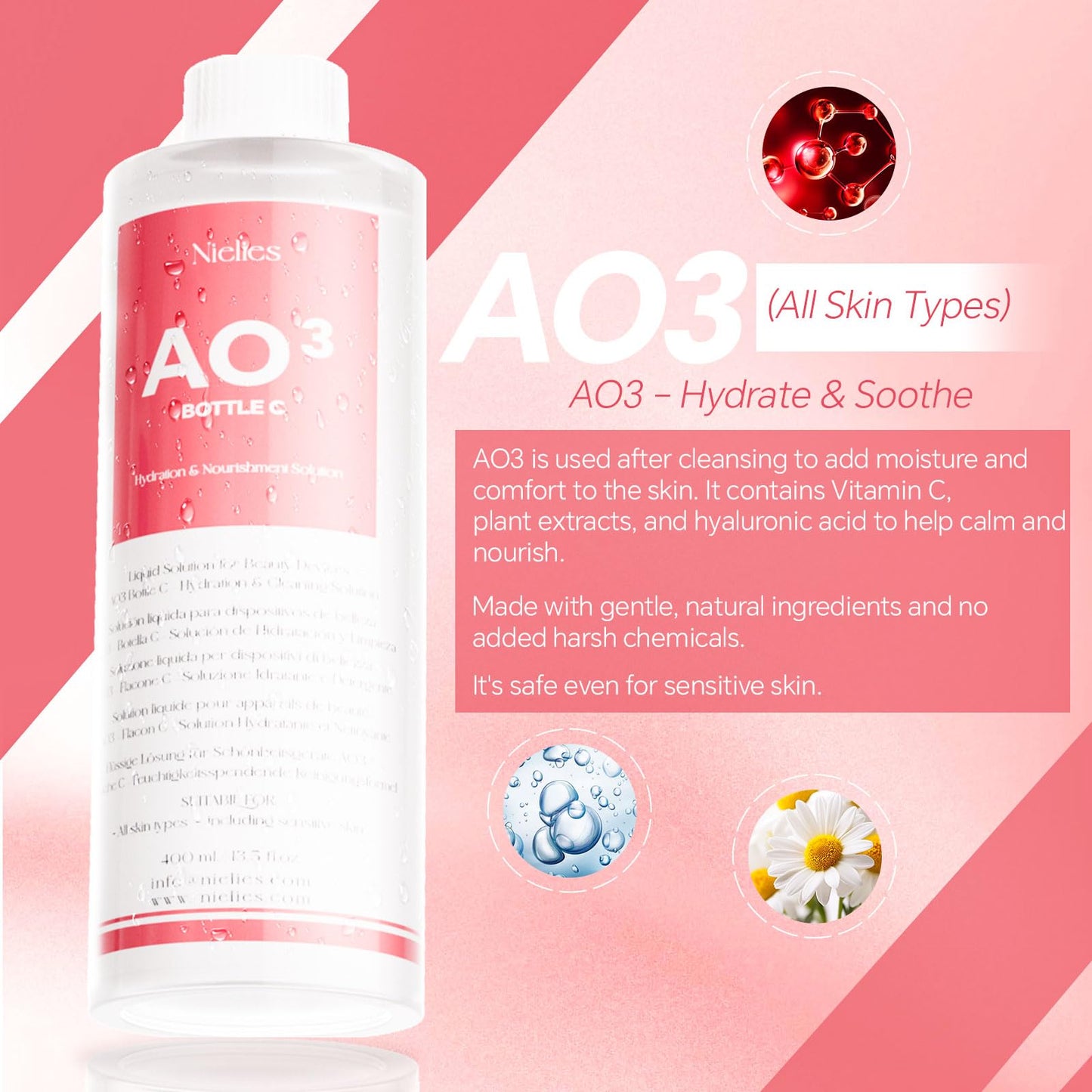 Nielies Professional Hydro Peeling Solution for Hydrodermabrasion Machines – Bubble Solution for All Skin Types AO3 – Deep Cleansing, Hydration, and Anti-Aging