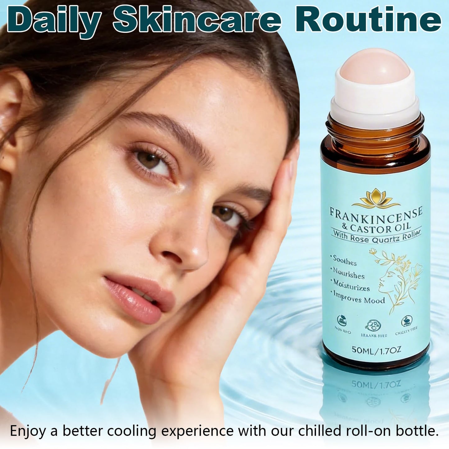 2PCS Frankincense and Castor Oil Roll On with Rose Quartz,Deeply Moisturize